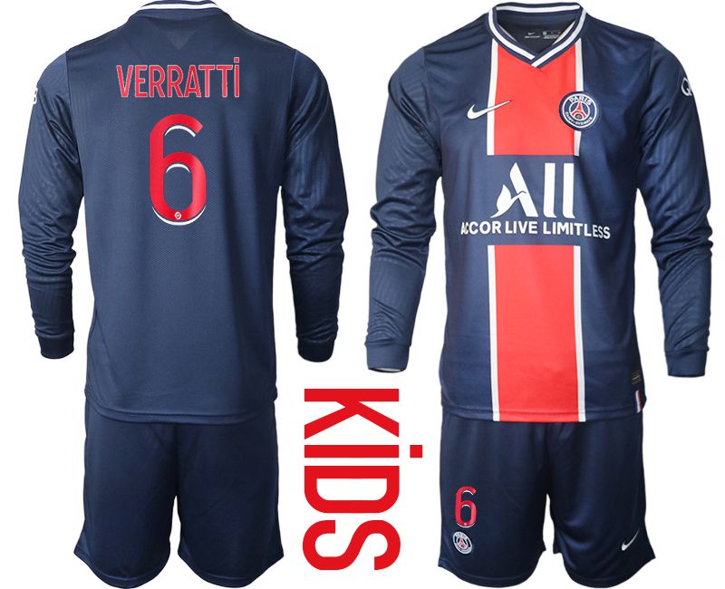Youth 2020-2021 club Paris St German home long sleeve #6 blue Soccer Jerseys->paris st german jersey->Soccer Club Jersey